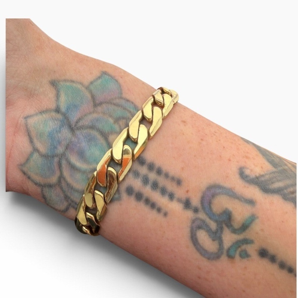 Jenny Bird Chunky Curb Chain Bracelet Gold Orange Enamel Statement Edgy OS